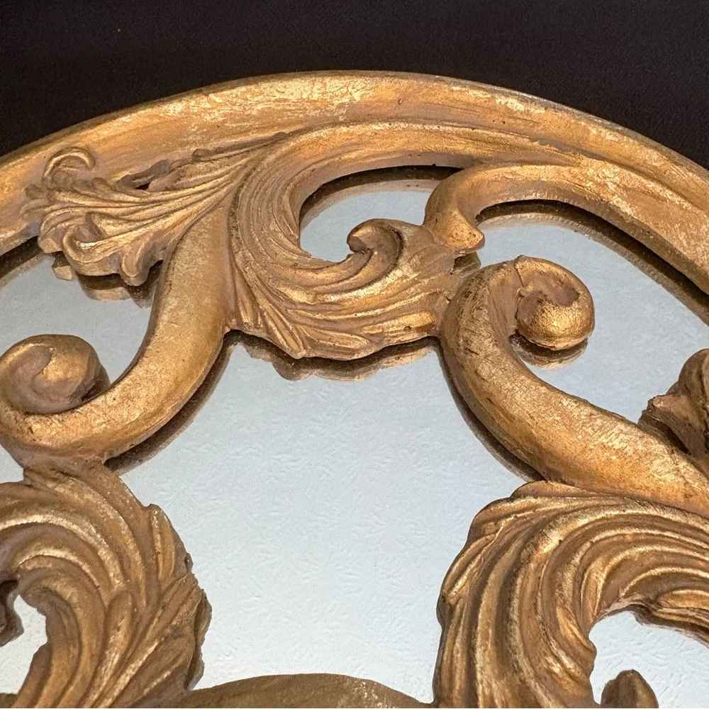 Florentine Style Round Gold Wall Mirror Decor - Hollywood Regency - Classic